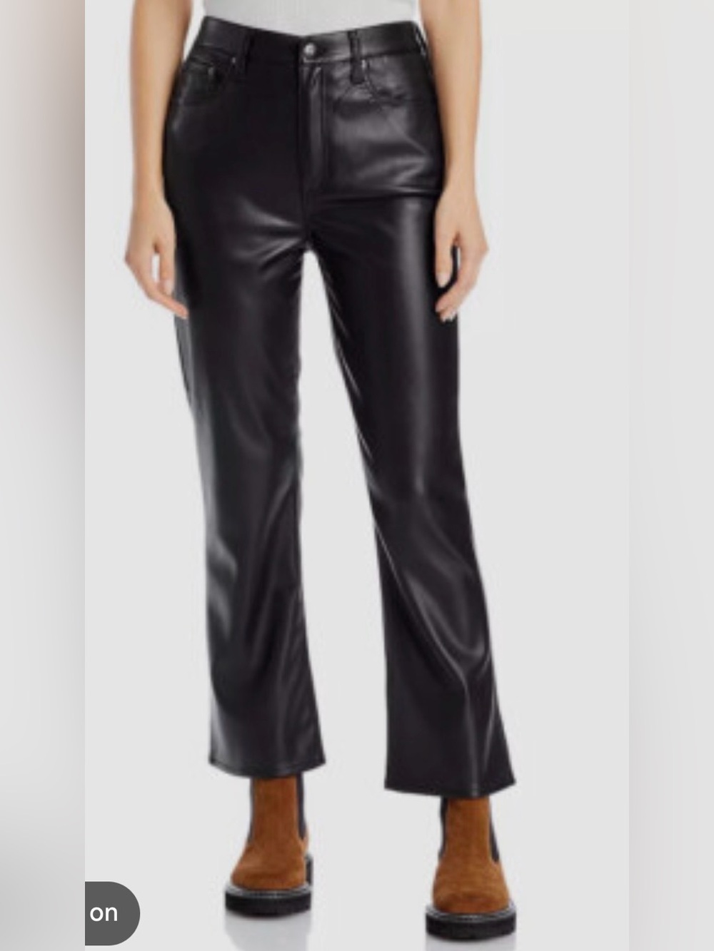 Womens Black vegan Leather Straight-Leg Pants